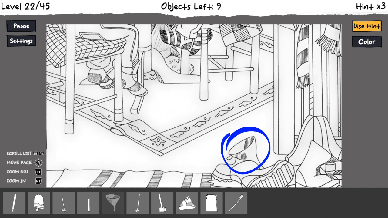 Drawing a circle mechanic to mark a discovered item