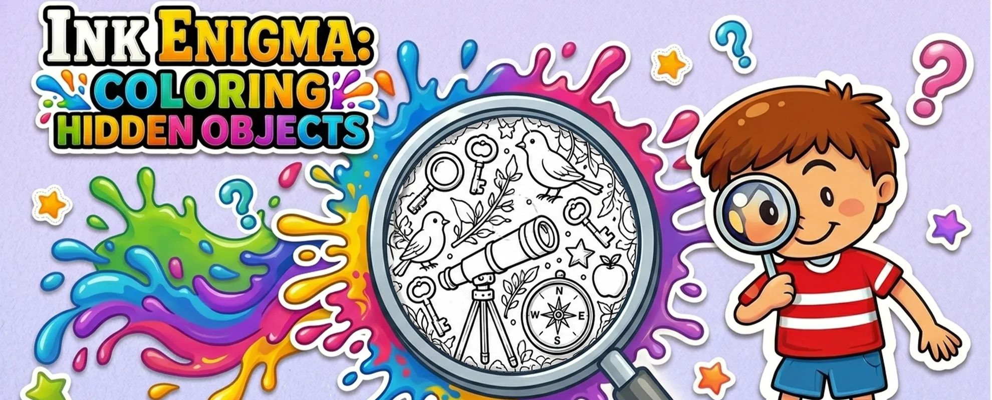 INK ENIGMA Coloring Hidden Objects black-and-white artwork transforming into color