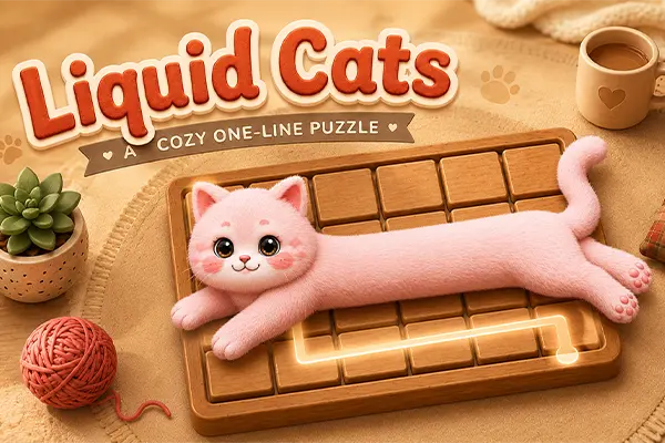 Liquid Cats gameplay featuring a stretchy cat solving a line puzzle