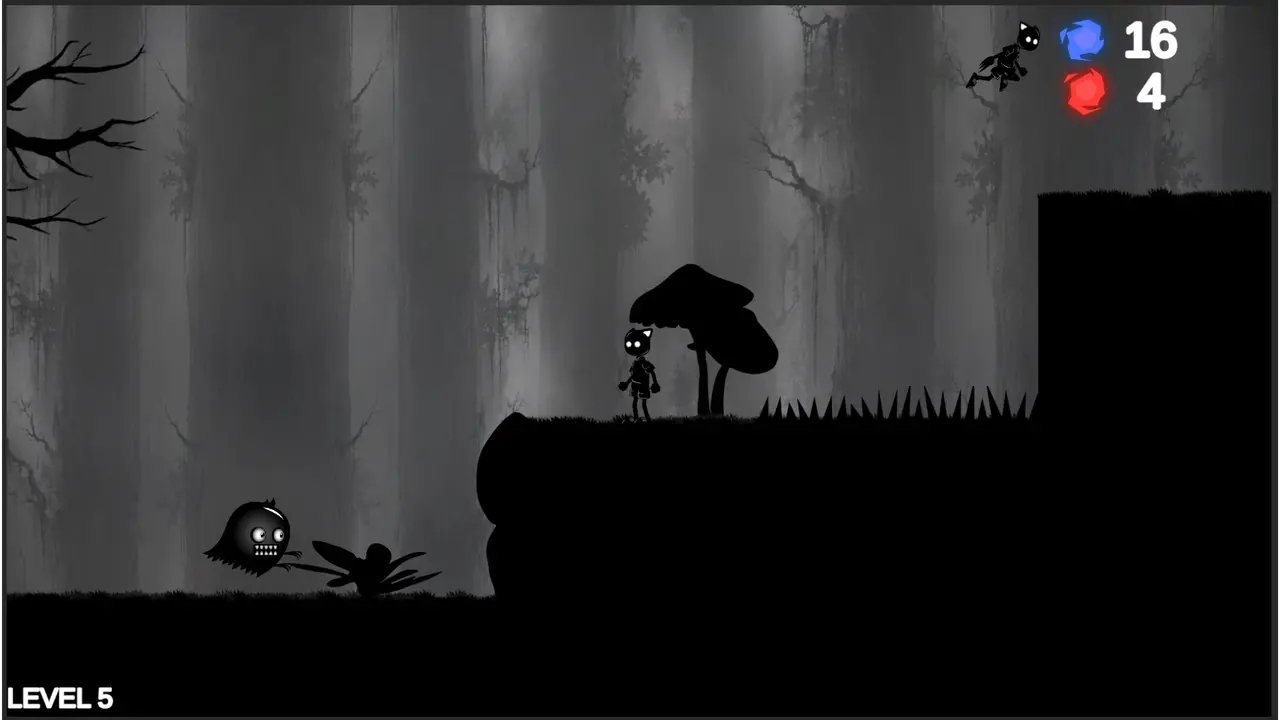 Shadow Cat gameplay showing platforming challenges inside a dark cave