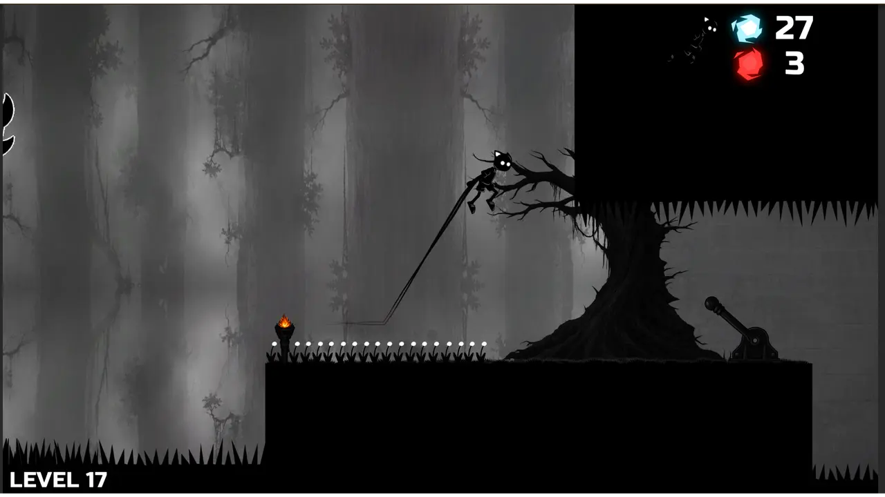 Shadow Cat character launching fireballs at enemies in a dark forest