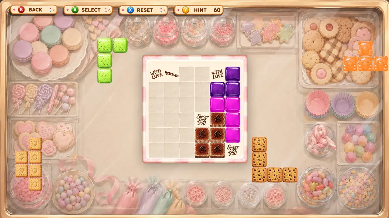 Completed Sugar Box puzzle showing a perfectly packed decorative box